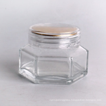 Transparent eye cream glass jar hexagon wholesale glass jar cosmetic with screw caps